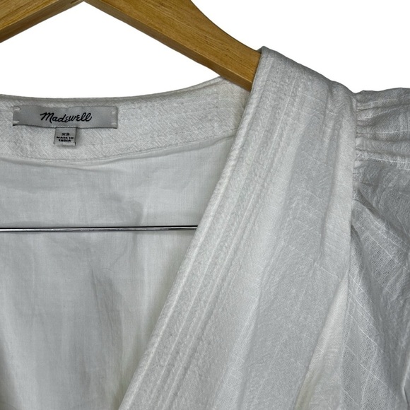 Madewell White Ivory Textured Ruffle-Sleeve Wrap Mini Dress 100% Cotton XS - Picture 9 of 14